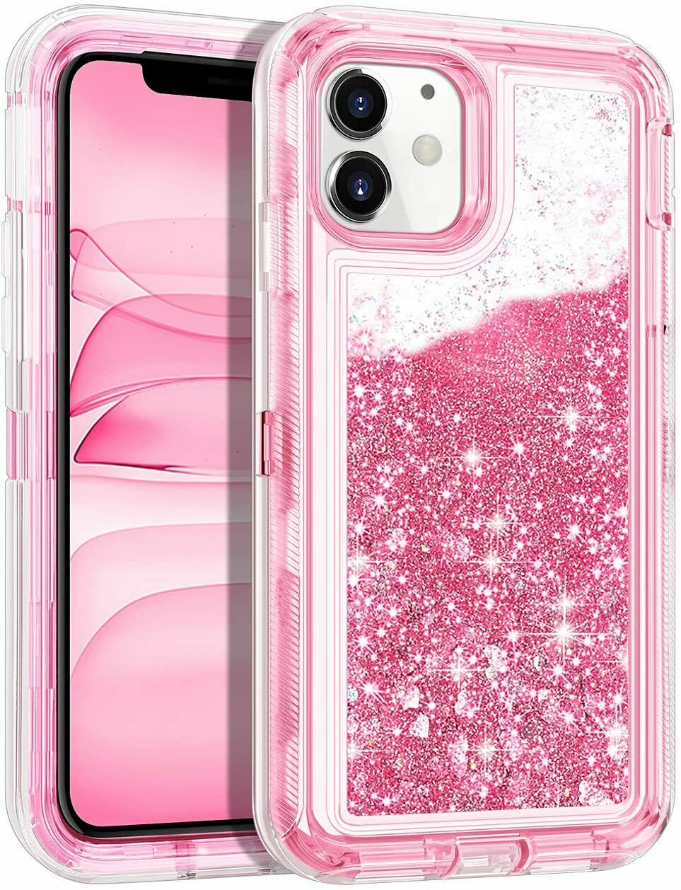iPHONE 11 (6.1in) Star Dust Glitter Liquid Clear Robot Case Two Tone (Silver Pink)